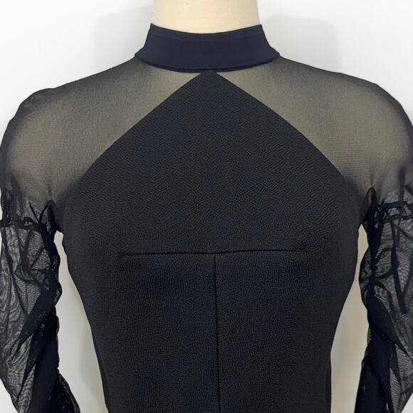 Balenciaga Mock Neck Mesh Cropped Top Long Ruched Sleeves Black 36 (US 4) - Picture 3 of 11